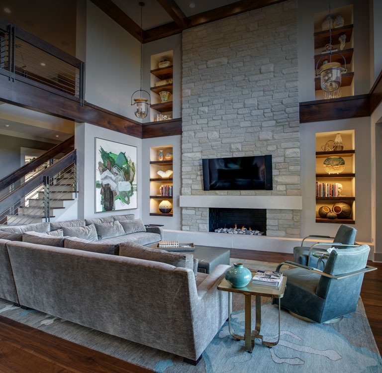 elegant living room in modern custom built home