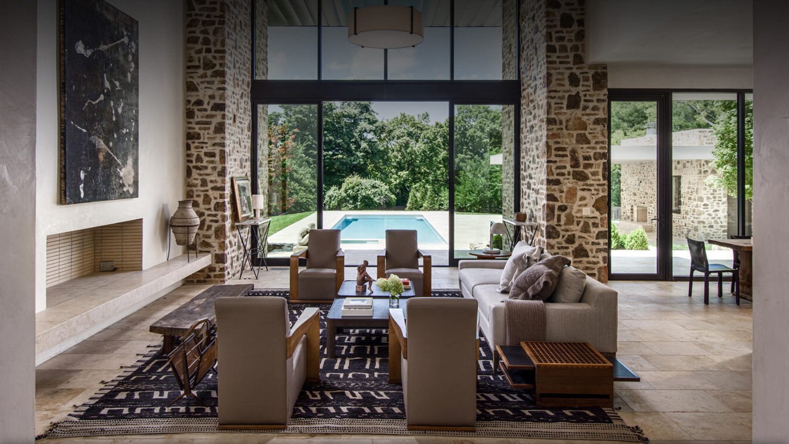 custom home build with modern interior and pool